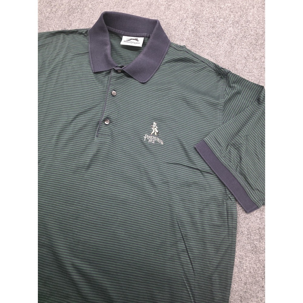 VTG Pinehurst No 2 Polo Golf Shirt Mens XL Slazenger Performance Striped Green